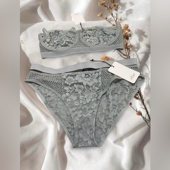 Else Petunia Bikini Lingerie Set – Elegant Gray Floral Lace - Picture 2 of 6